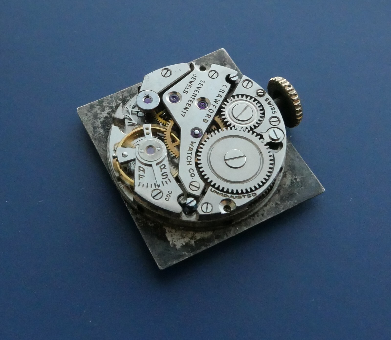 Vintage Crawford Swiss Made Watch Movement Diamond Dial 17 J Runs
