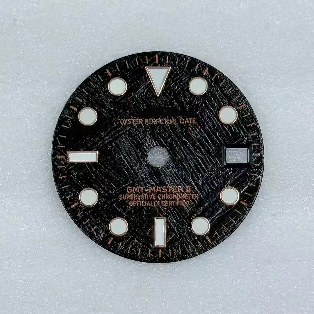 28.5mm GMT Meteorite pattern Watch Dial Green Luminous For NH34 Movement