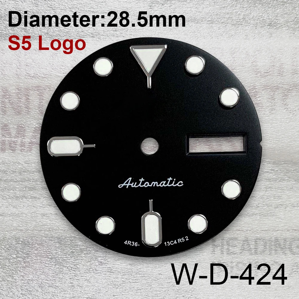 28.5mm S 5 Logo SKX007 Dial Fit NH36/4R36 Movement Green Luminous Sunburst Dial