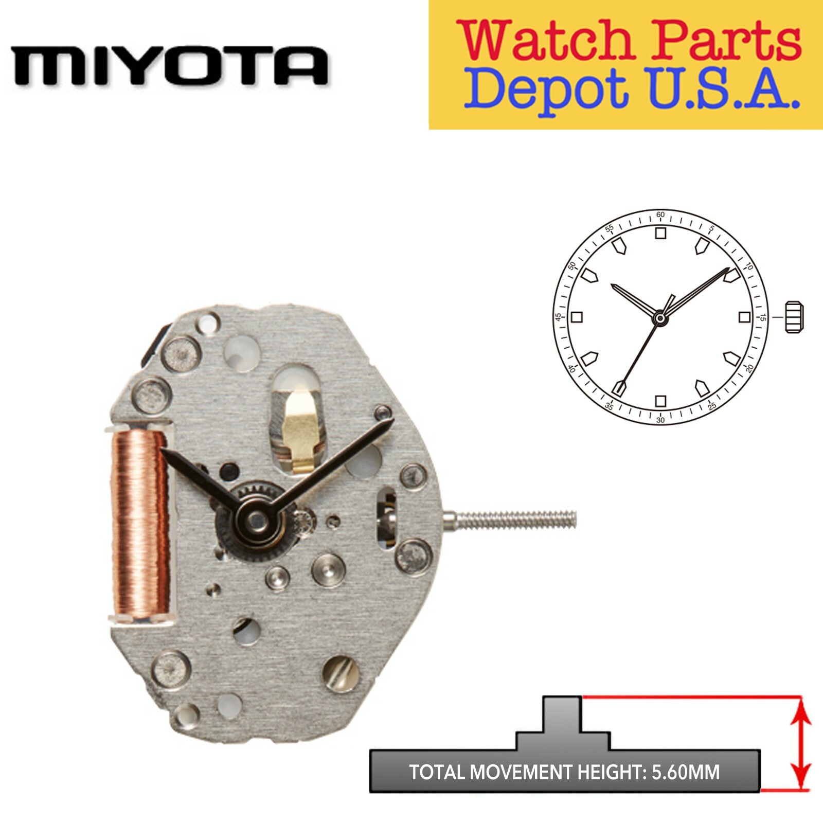 Original Miyota 2033 Japan Quartz Movement, 3 Hands – NEW!