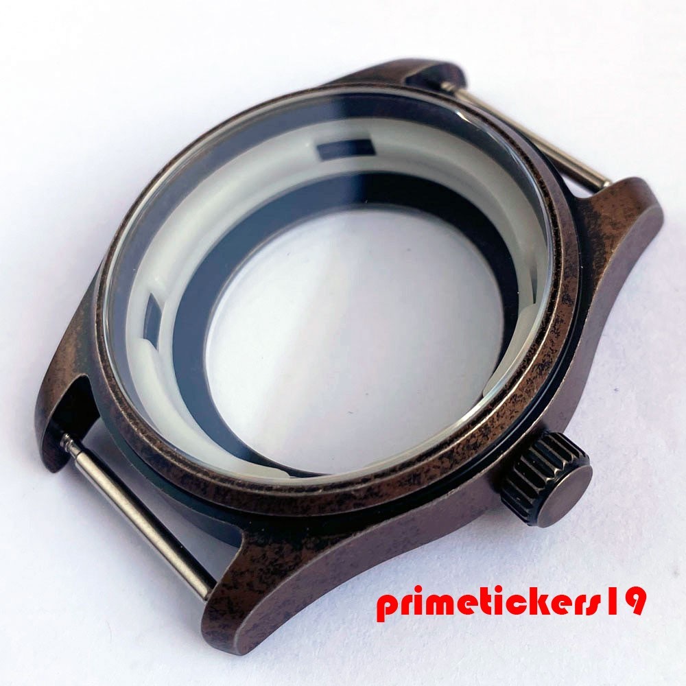 39mm Pilot Watch Case Bronze Distressed Style 20bar Sapphire for NH35 Clear Back