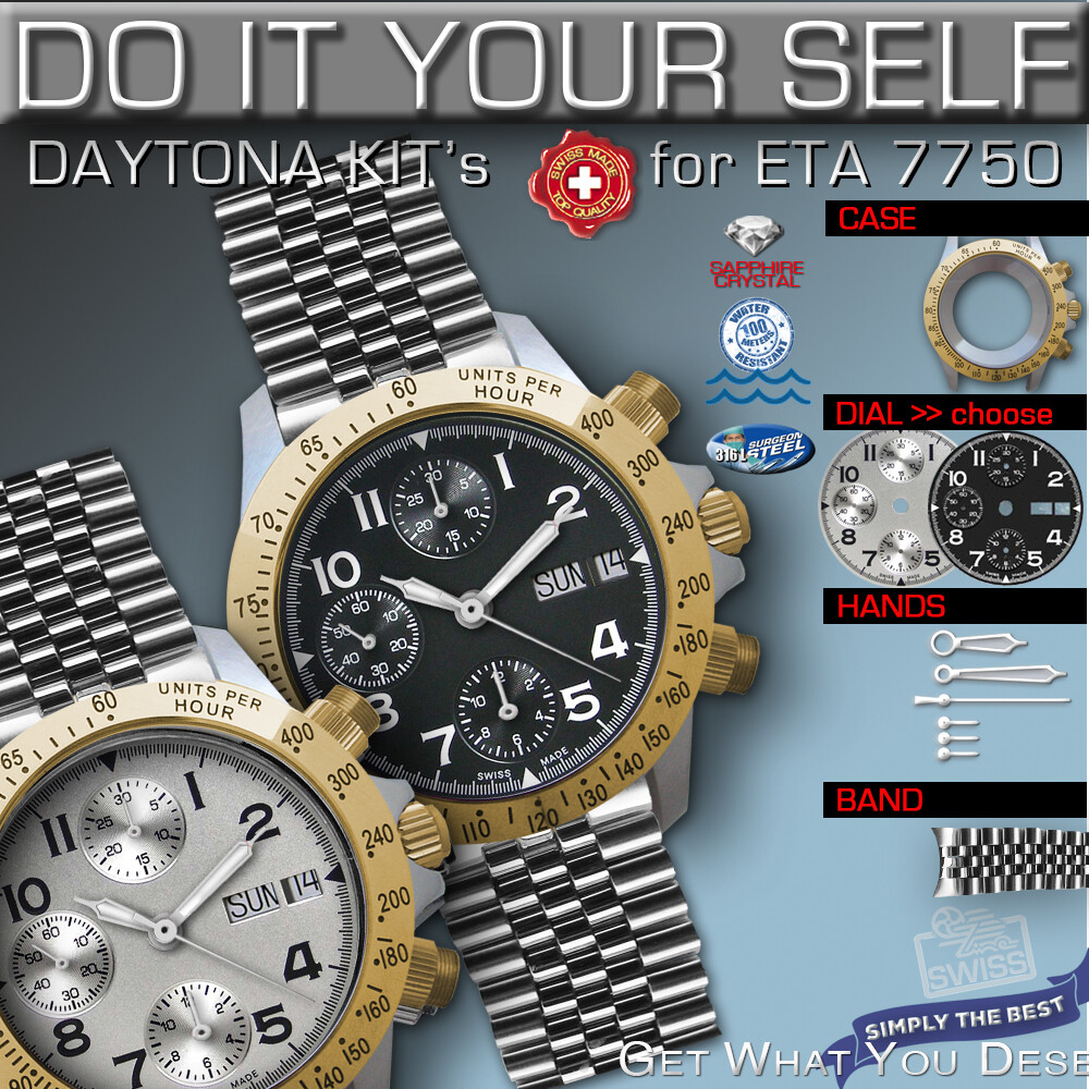 DO IT YOURSELF KIT: 7750 ETA-VALJOUX, DAYTONA, 316L, Bicolor CASE + ST-ST BAND