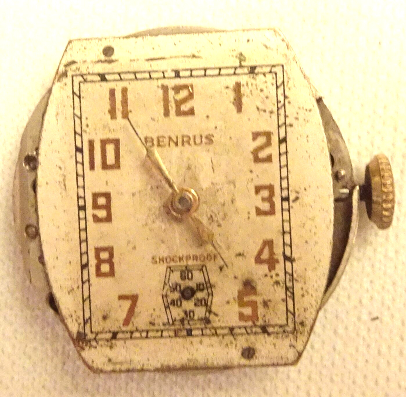 Benrus Wristwatch Movement 7J Swiss M10 Men’s Antique Parts or Repair