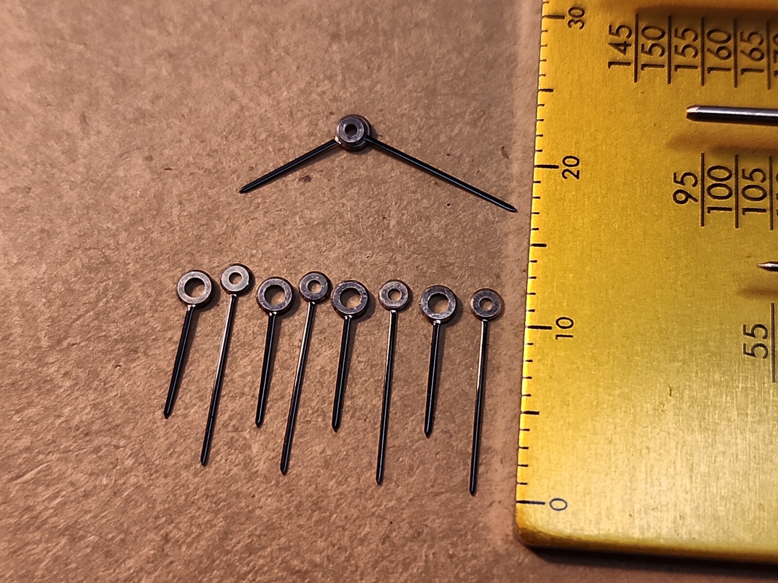 5 Sets Of Vintage NOS Black Painted Silver Stick Hands 130/80