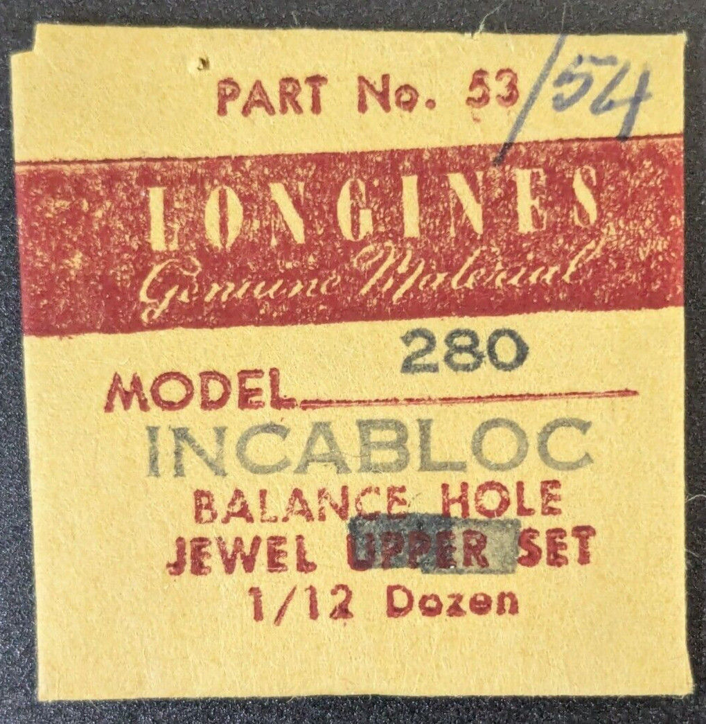 NOS NEW Longines Cal. 280 Incabloc Balance Hole Jewel – Part# 53/54 – Sealed