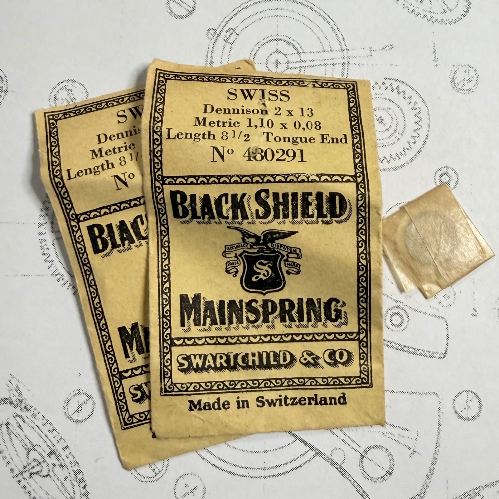 Black Shield Mainspring No. 480291 – 1.10 x 0.08 x 3½” – Dennison 2 / 13