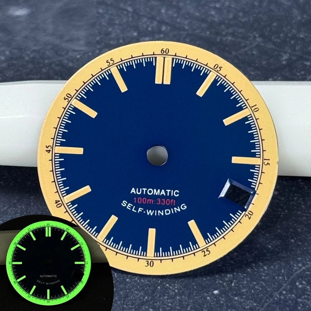 28.5mm Watch Dial Retro Navy Blue Black NH35 NH34 Movement 3.8 Crown Dive Men