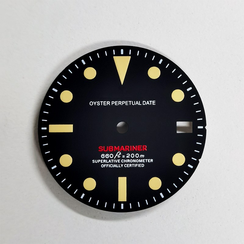 Matte Black 28.5mm Dial S logo SUB 660ft=200m Retro Vintage Green Lume For NH35