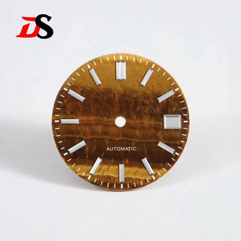DS Natural Yellow Tiger’s Eye Stone Mod Dial NH35 Blue Lume Support Custom Logo