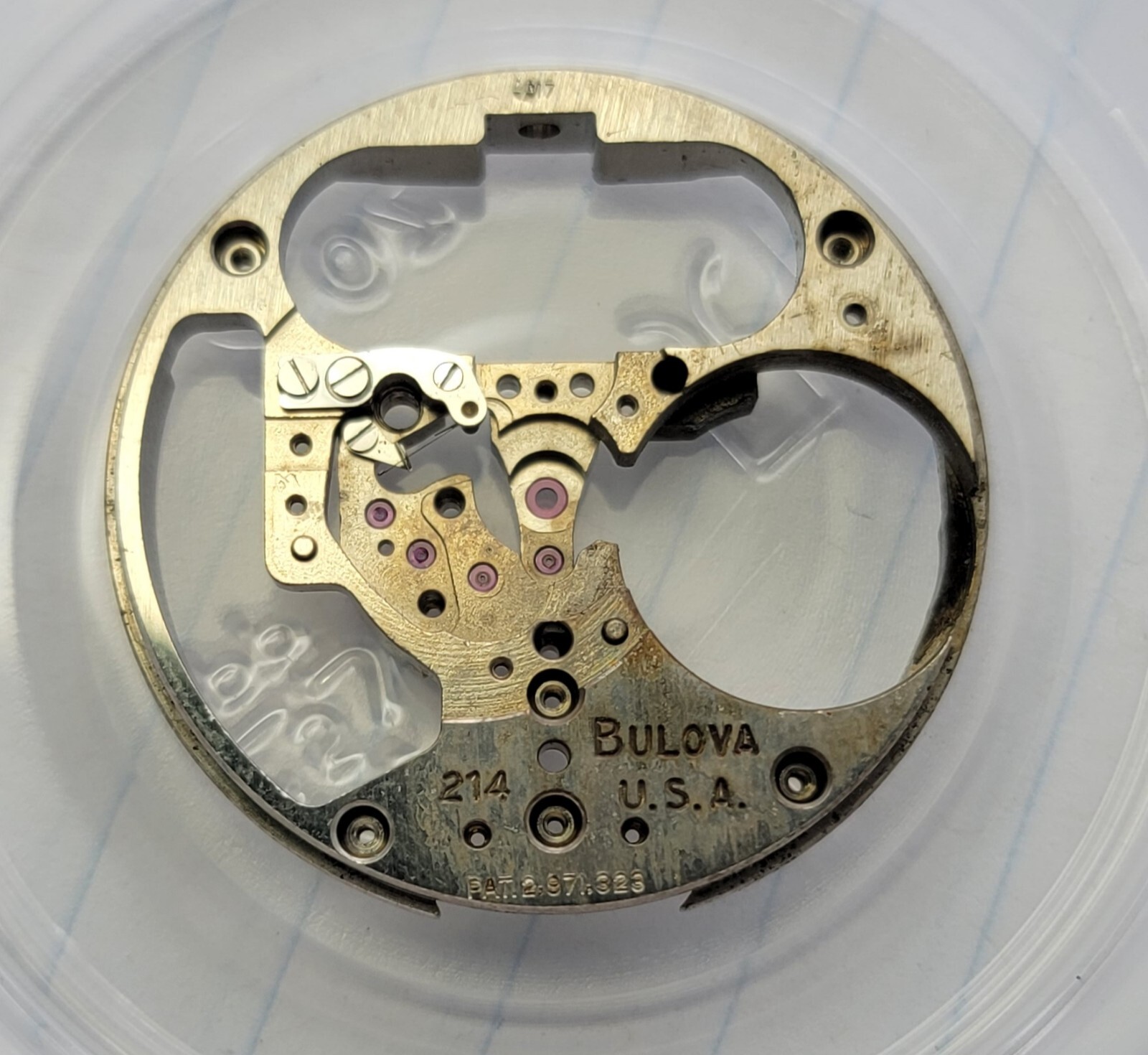Vintage Bulova Accutron 214 Part 709 Movement Pillar Plate USA M7 1967 (‘B’)
