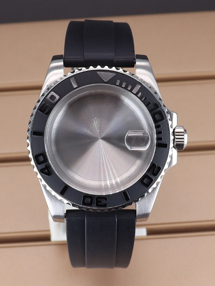 40mm Yacht Mod Watch Case Ceramic Bezel Rubber Strap For Seiko NH34 NH35 NH36