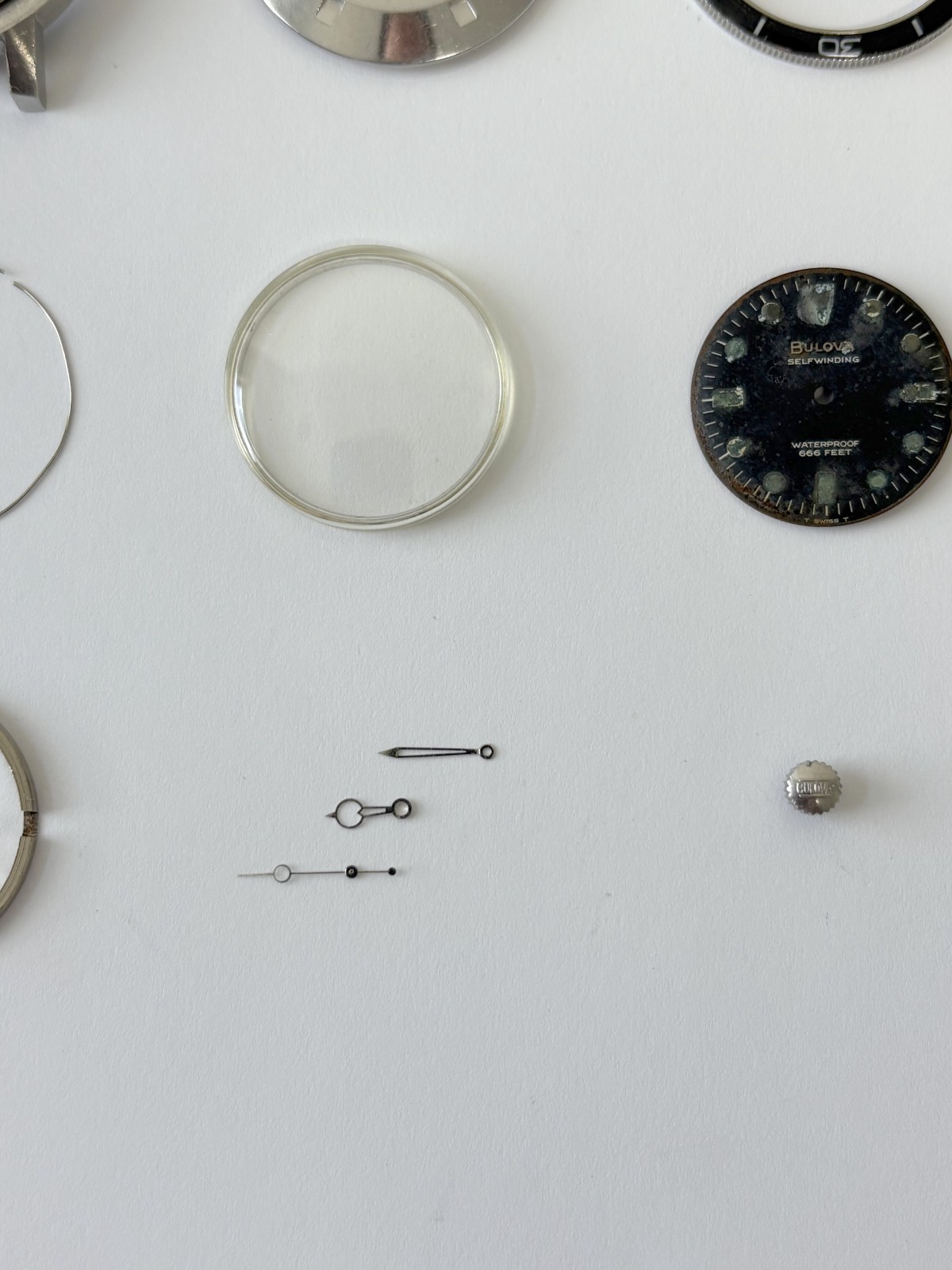 Bulova M7 666 Snorkel J K Diver Case Dial Crown Crystal Bakelite Bezel Parts