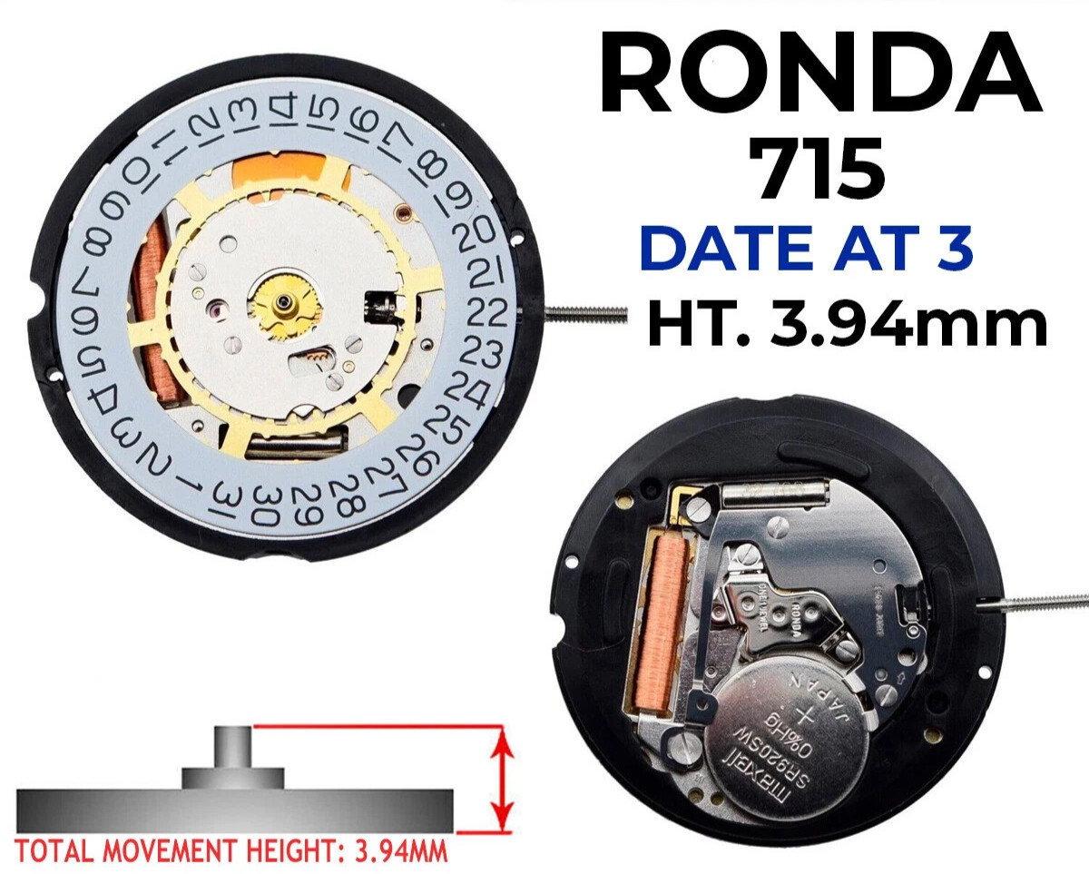 Ronda 715, 3 Hands, Quartz Watch Movement, Swiss Parts (Multiple Variations)