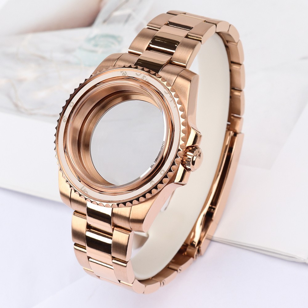 Sapphire Dive Watch Case Bracelet 40mm Rose Gold SUB Bezel For SII NH35 ETA 2824
