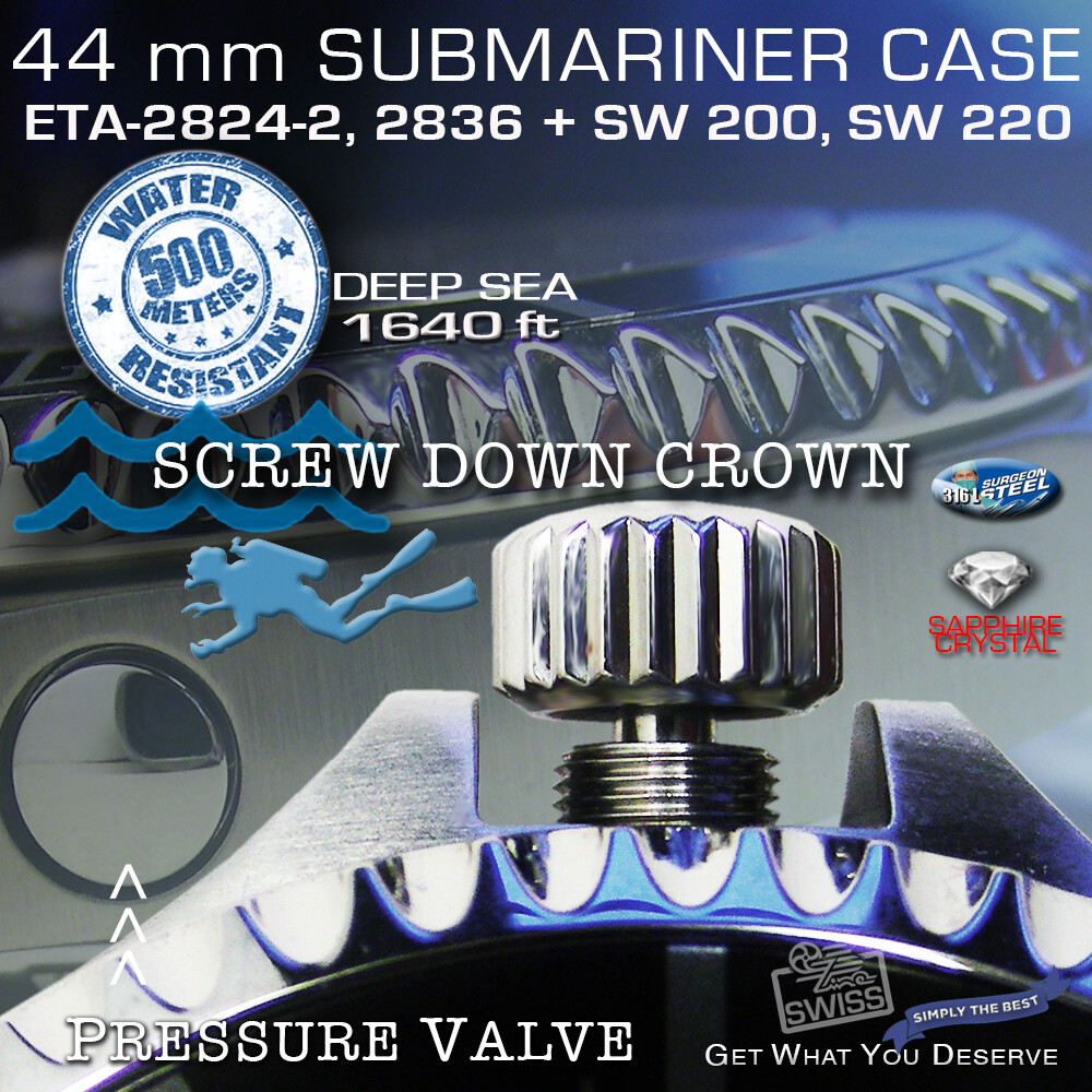 SET: CASE SUBMARINE 500M,1640 FT, ST-STEEL, DIAL/HANDS/BAND, FIT ETA2824/SW200