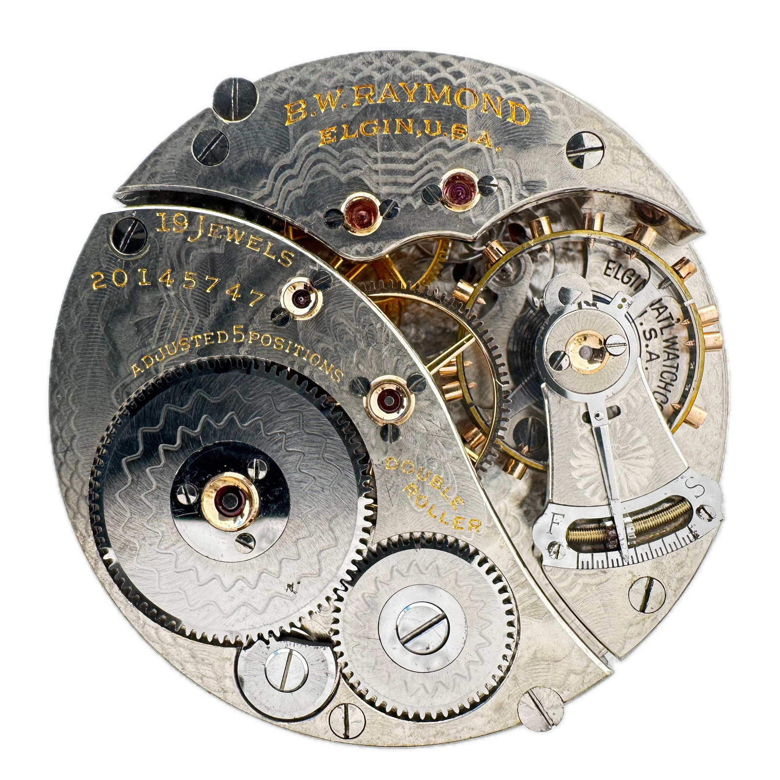 Antique 16s Elgin B.W.Raymond Montgomery Dial Railroad Pocket Watch Movement 372
