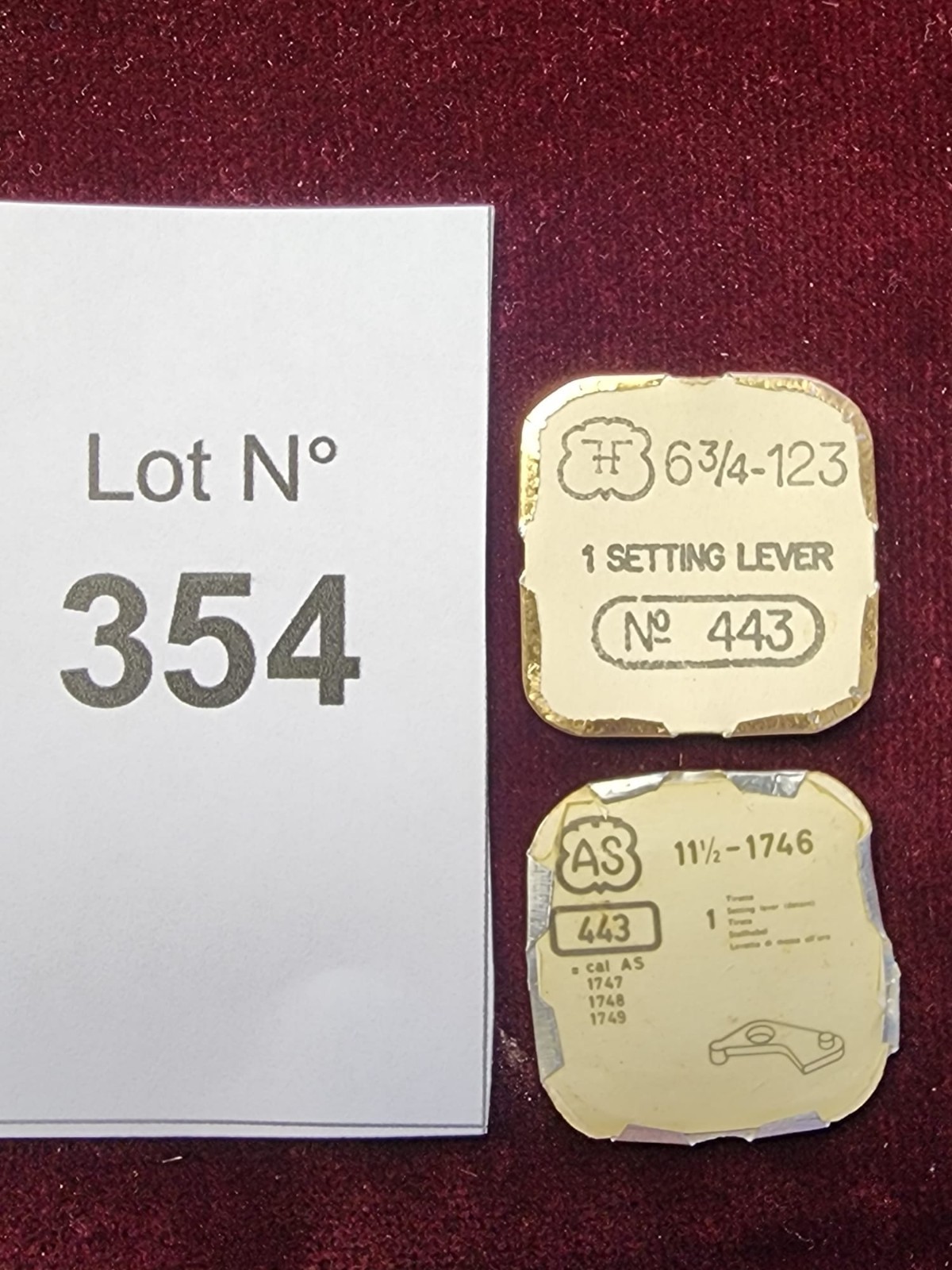 Vintage Swiss Watch Parts – AS 11½–1746 & H 6¾–123 Setting Levers No. 443 – Pre-