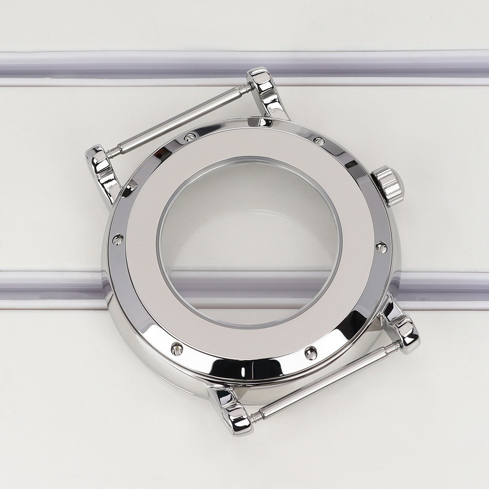 Steel Domed Bezel 44mm Polished Diver Watch Cases 10ATM For Seiko NH35 Movement
