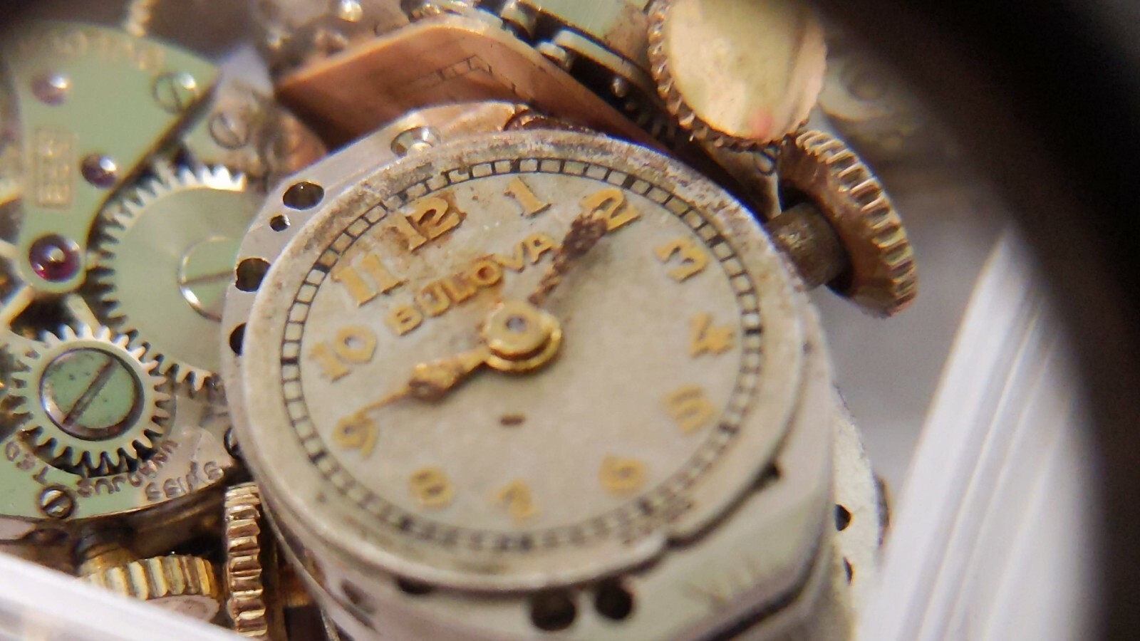 Bulova 5 AB movement for parts, dial, hands, crown. for parts