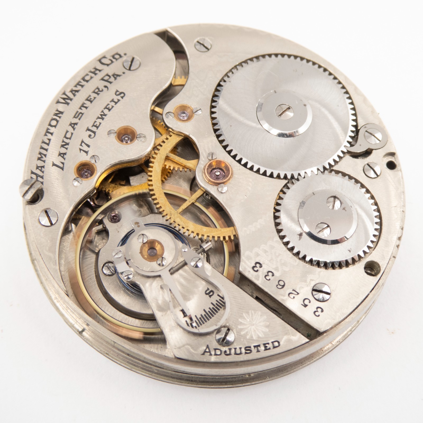 Hamilton Grade 974 Model 1 16-Size 17-Jewel Antique Pocket Watch Movement, Runs