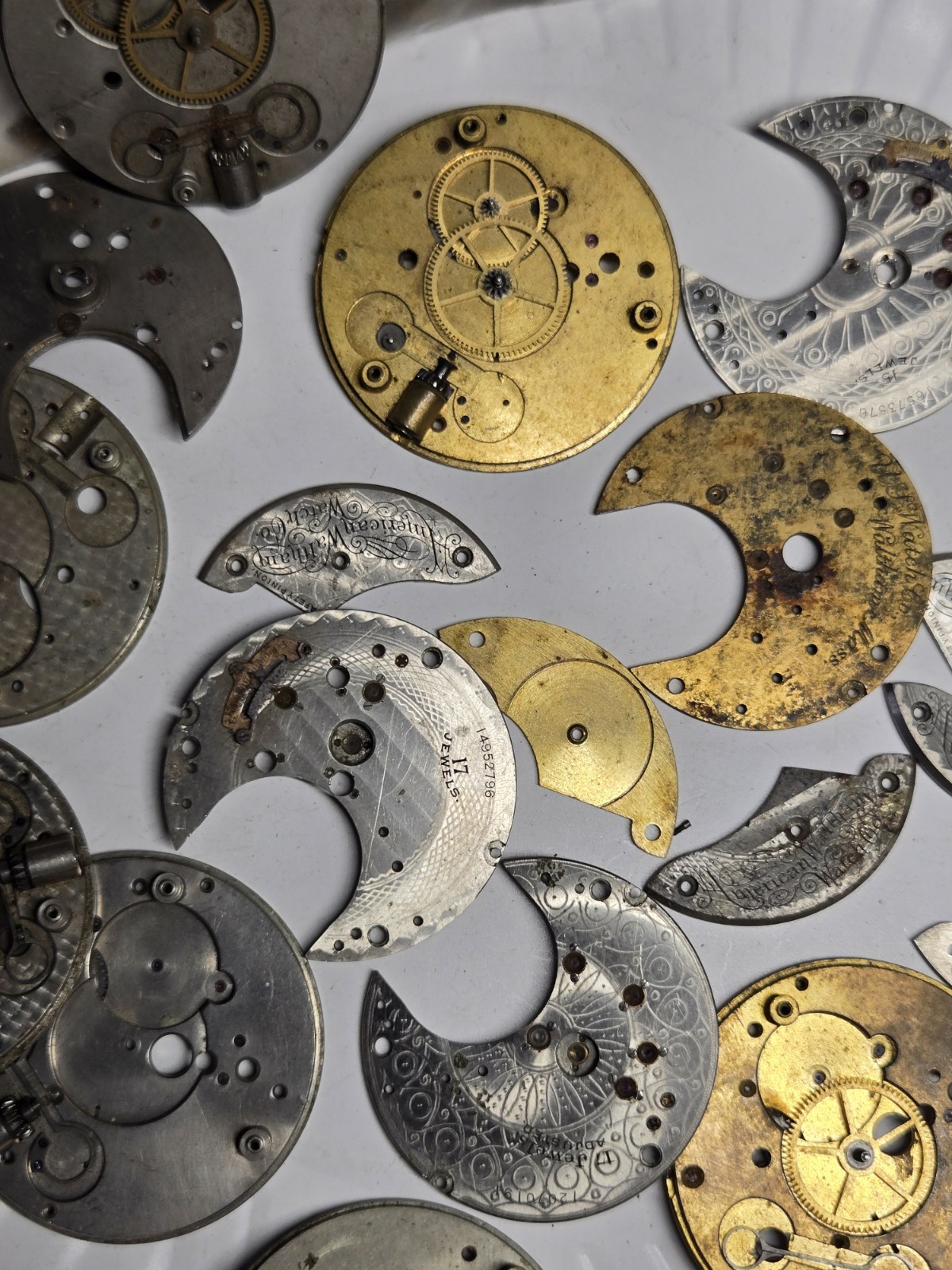 Pocket watch movement parts lot watchmaker estate vtg elgin illinois waltham