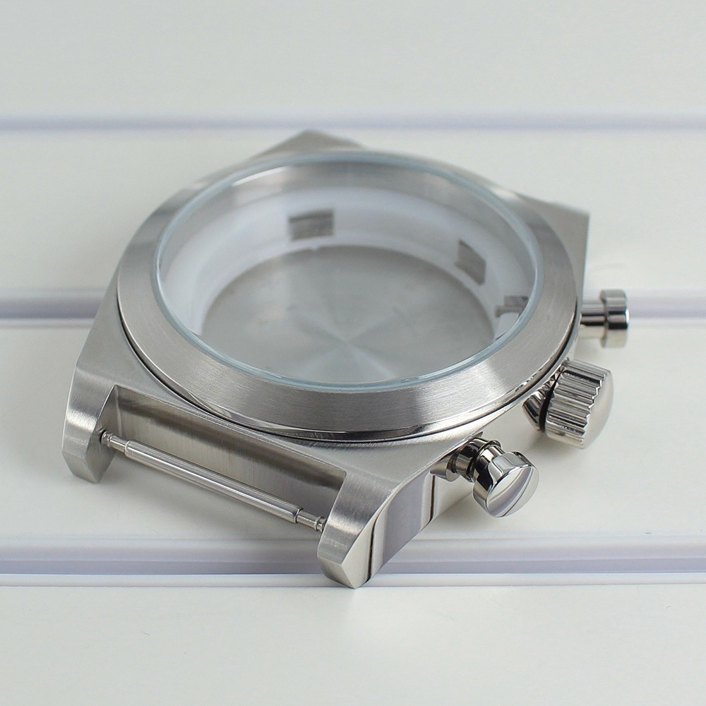 Chronograph Brushed Steel Aviator Watch Case 46mm 10ATM For Miyota OS00 Movement