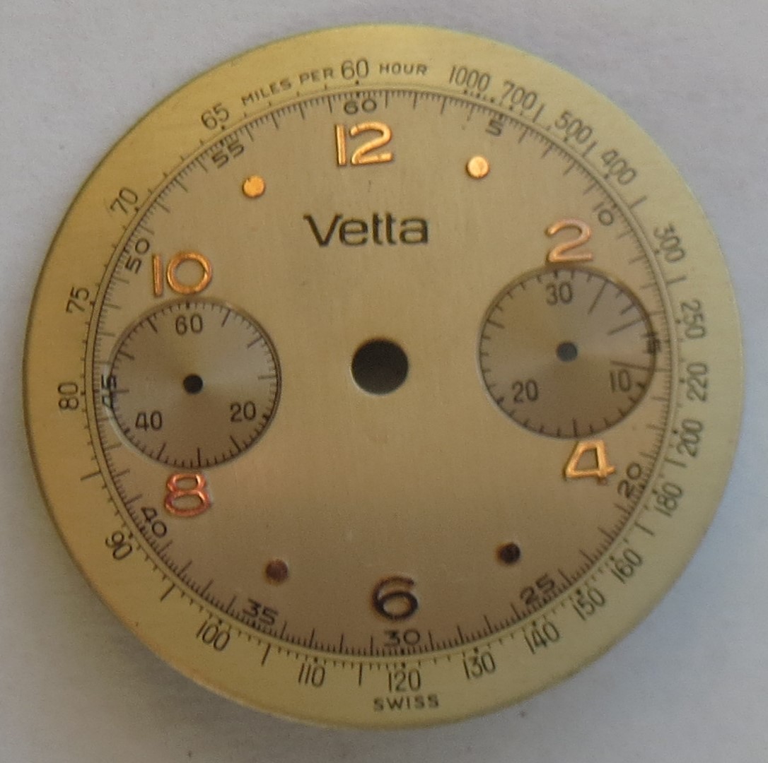 Vetta chronograph mens wristwatch nickel chromiun case dial & pushers 34,5 mm.
