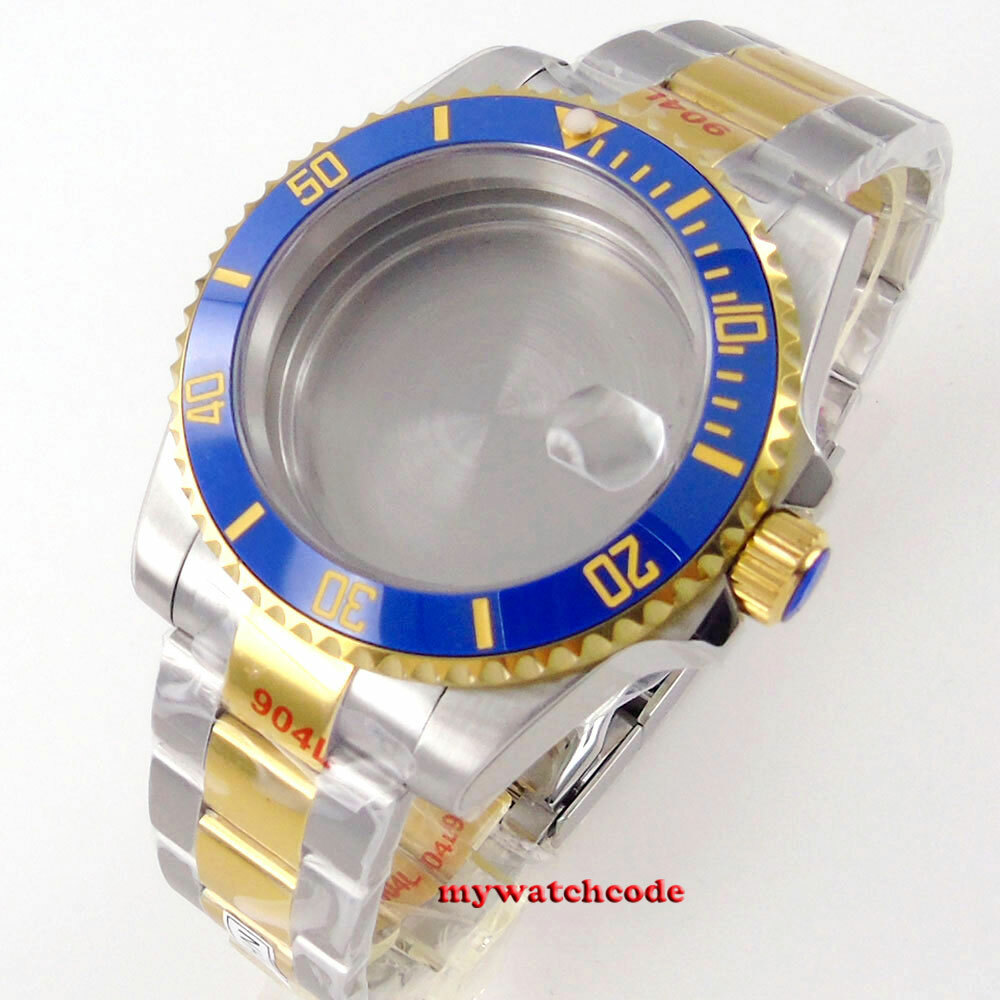 40mm Blue Ceramic Sapphire Glass Two Tone Watch Case Fit NH35A NH36A 2824 8215