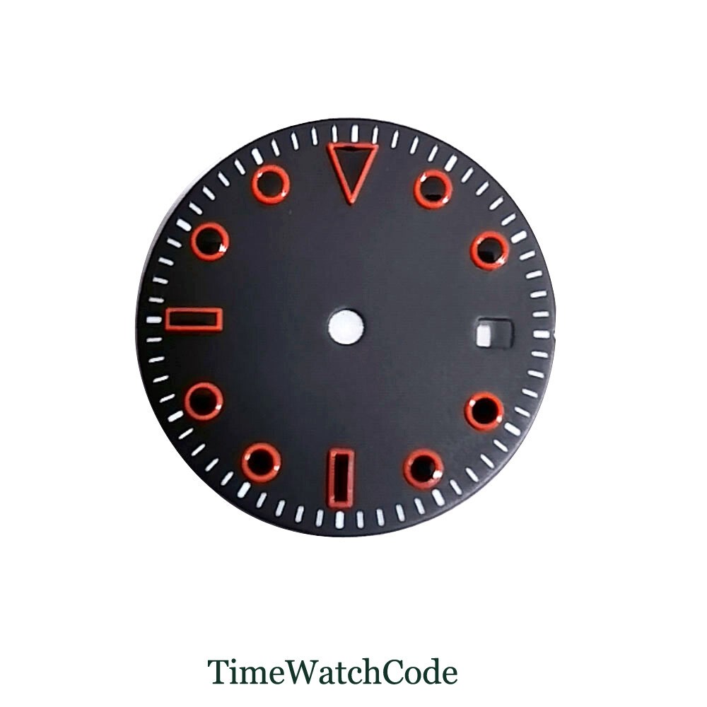 29mm Black Red Watch Dial Green Lume For NH35 NH36 ETA2824 PT5000 8215 Movement