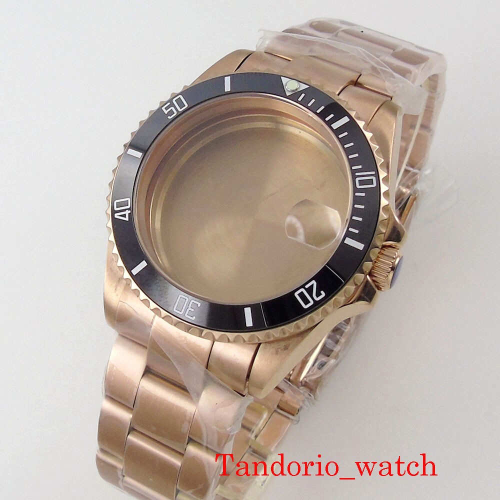 38mm Rose Golden Watch Case Sapphire Glass Ceramic Bezel For NH35 NH36 movement