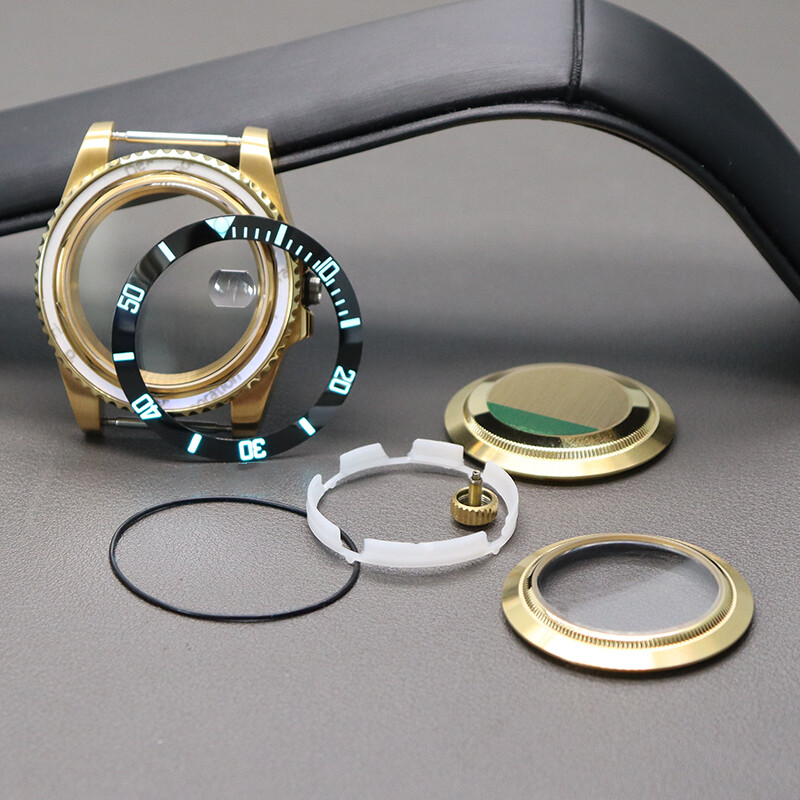 40mm Gold Watch Case 3C Luminous Ceramic Ring For Seiko Nh35 Nh36 Eta2824 PT5000