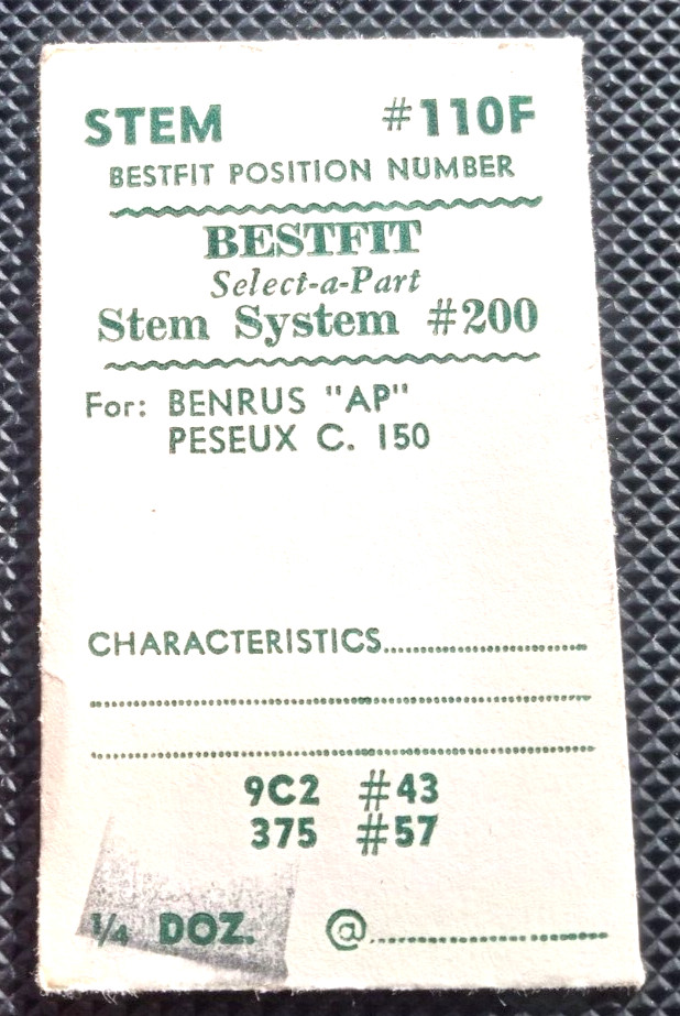 Benrus AP Peseux C. 150 Winding Stem watch part #110F