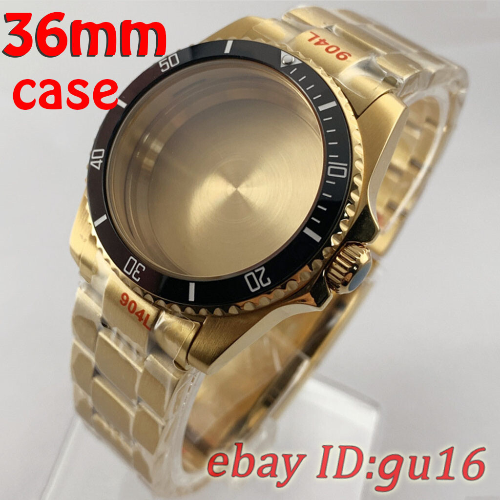 36mm Gold Watch case Ceramic bezel Fit NH35 NH36 Miyota 8215 ETA2836 2824 PT5000