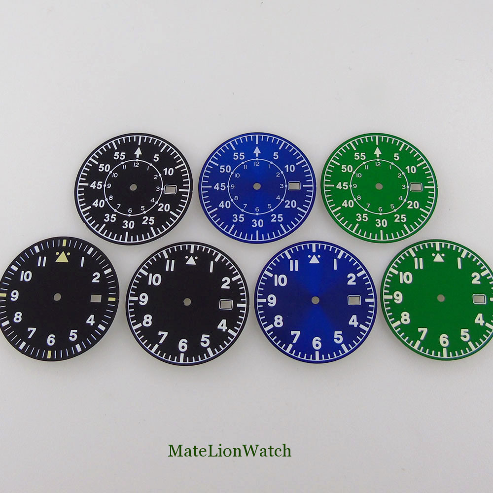 33.6mm Watch Dial+Hands Fit For NH35/NH35A Movement Green Lume Matte/Sunburst