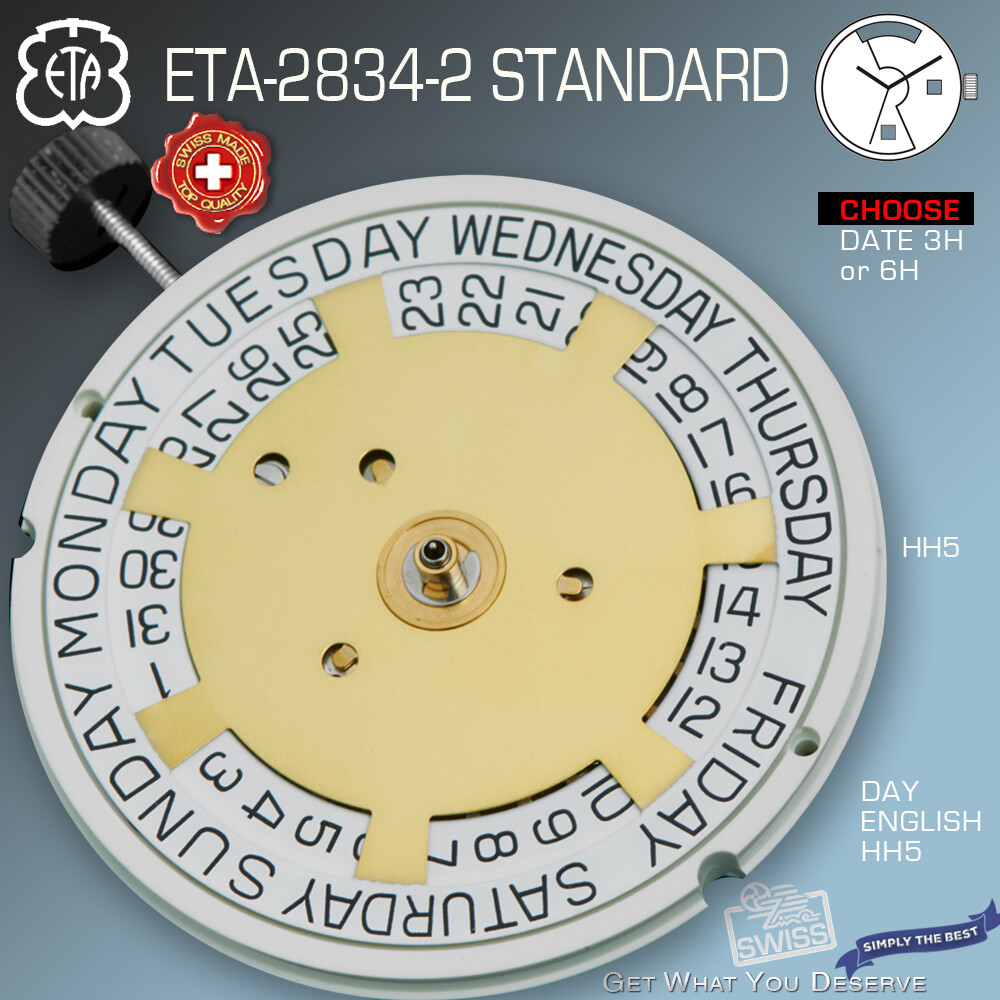 MOVEMENT AUTOMATIC ETA 2834-2, STANDARD, NICKEL HH5, FAST BEAT, DATE 3 or 6H