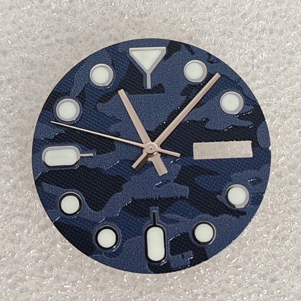 28.5mm Blue Camo Dial Day Date Lume Hands Set Fit Auto Mod Part