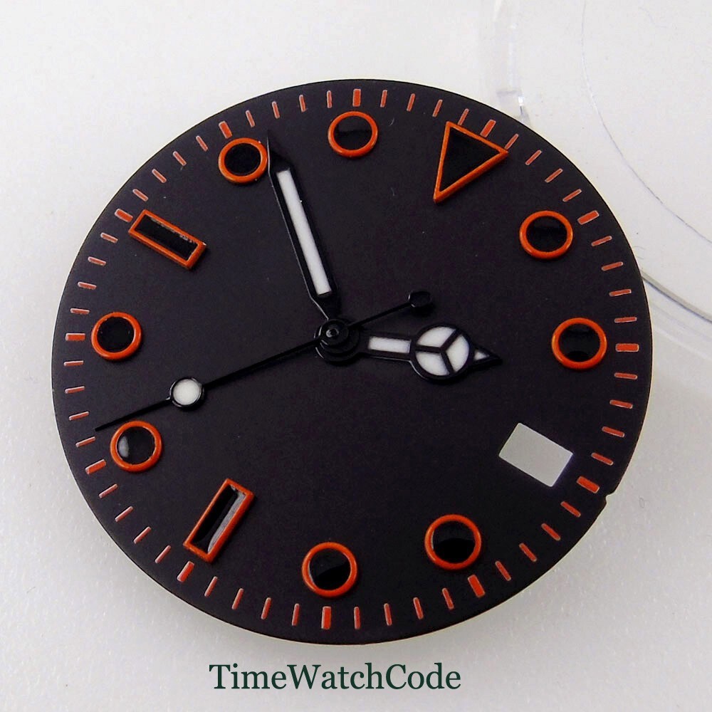 29mm Black Red Watch Dial Green Lume For NH35 NH36 ETA2824 PT5000 8215 Movement