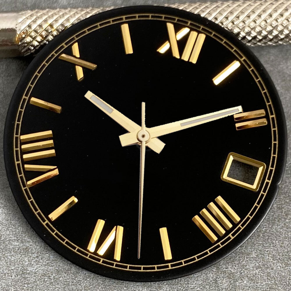 Silver Black Green 29mm Sunburst Watch Dial Gold Roman Numeral fit NH35 NH36