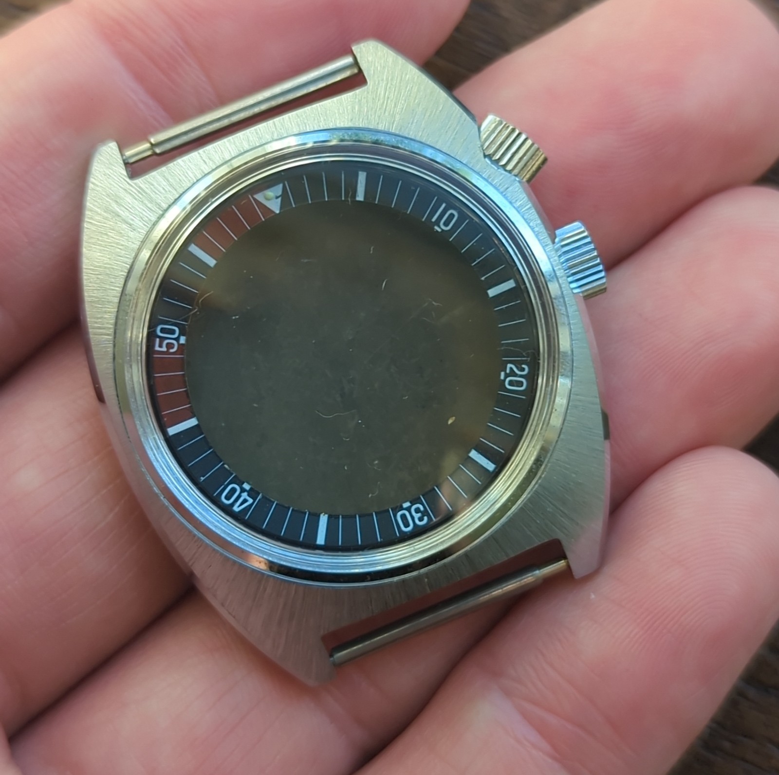 1960s Vintage Divers Watch Case Internal Rotating Bezel 2 Crowns (B88)