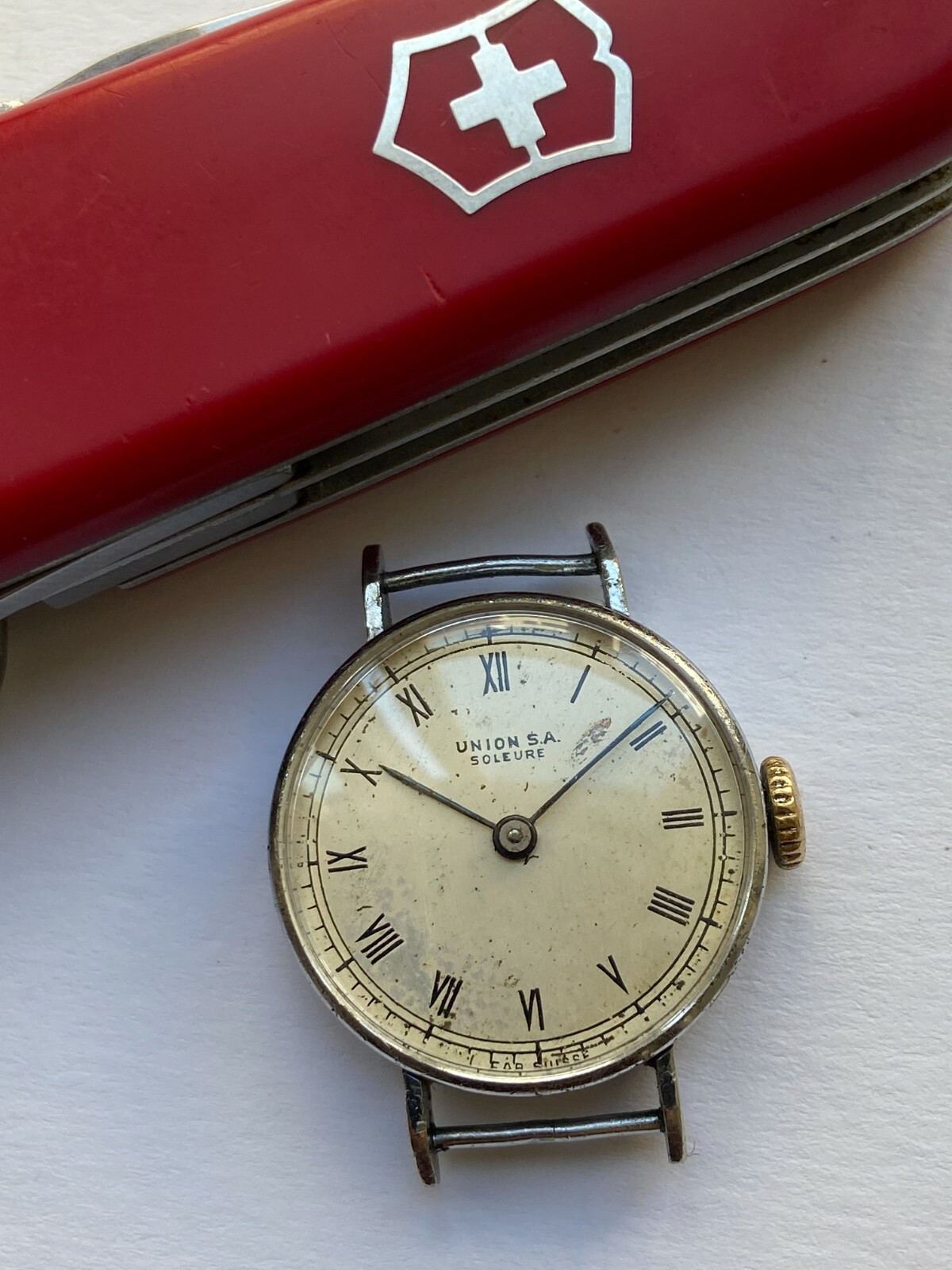 WATCH PARTS MOVEMENT QNISEX UNION S.A SOLEURE WW2 WORKING JEWELS SWISS MADE