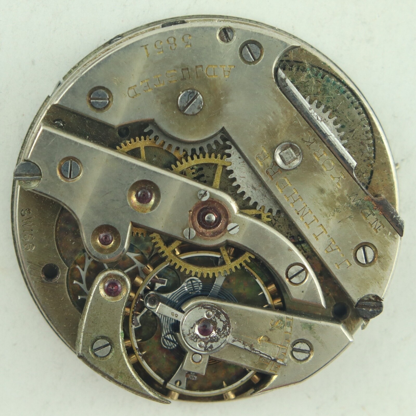 Antique 29.5mm Linherr Mechanical Pocket Watch Movement Incomplete for Parts