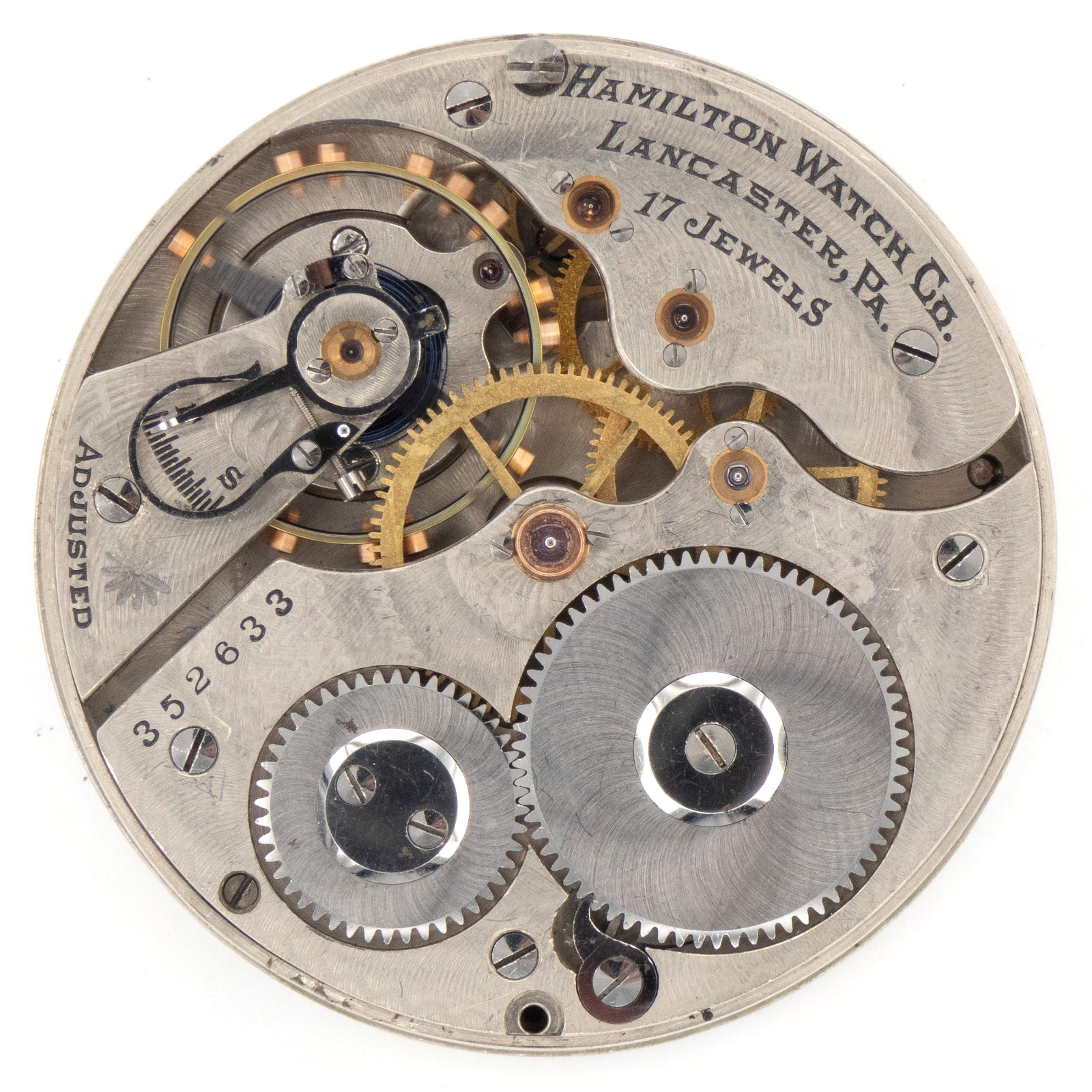 Hamilton Grade 974 Model 1 16-Size 17-Jewel Antique Pocket Watch Movement, Runs