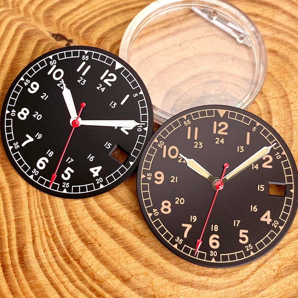 29mm Black/Salmon Pilot Style Watch Dial 3 o’clock Date Fit NH35 NH36 Movement