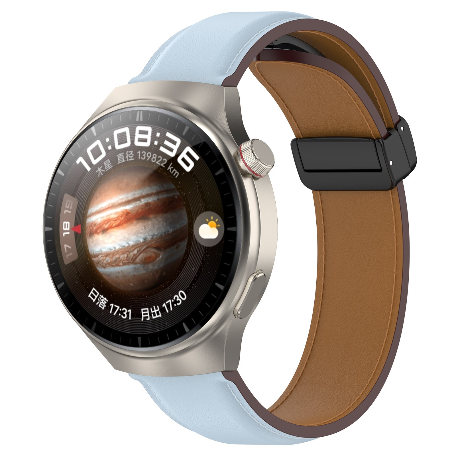 Leather Watch Strap with Folding Buckle for Huawei/Samsung Galaxy/Amazfit Series
