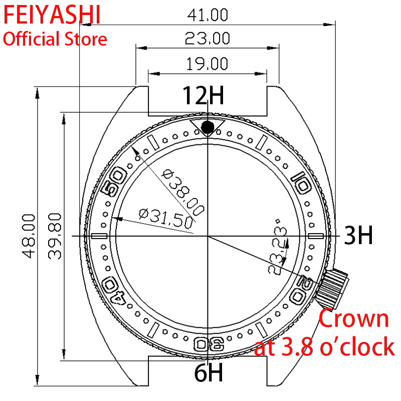 41mm Stainless Steel Watch Case nh35 Seiko Turtle SKX007 Mod For nh36 38Movement