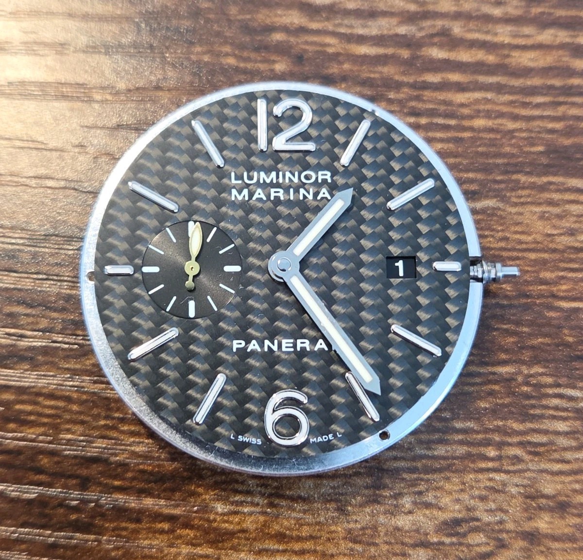 Panerai Luminor Marina Movement Carbon Dial Gold Hands PAM 180 full working 44mm
