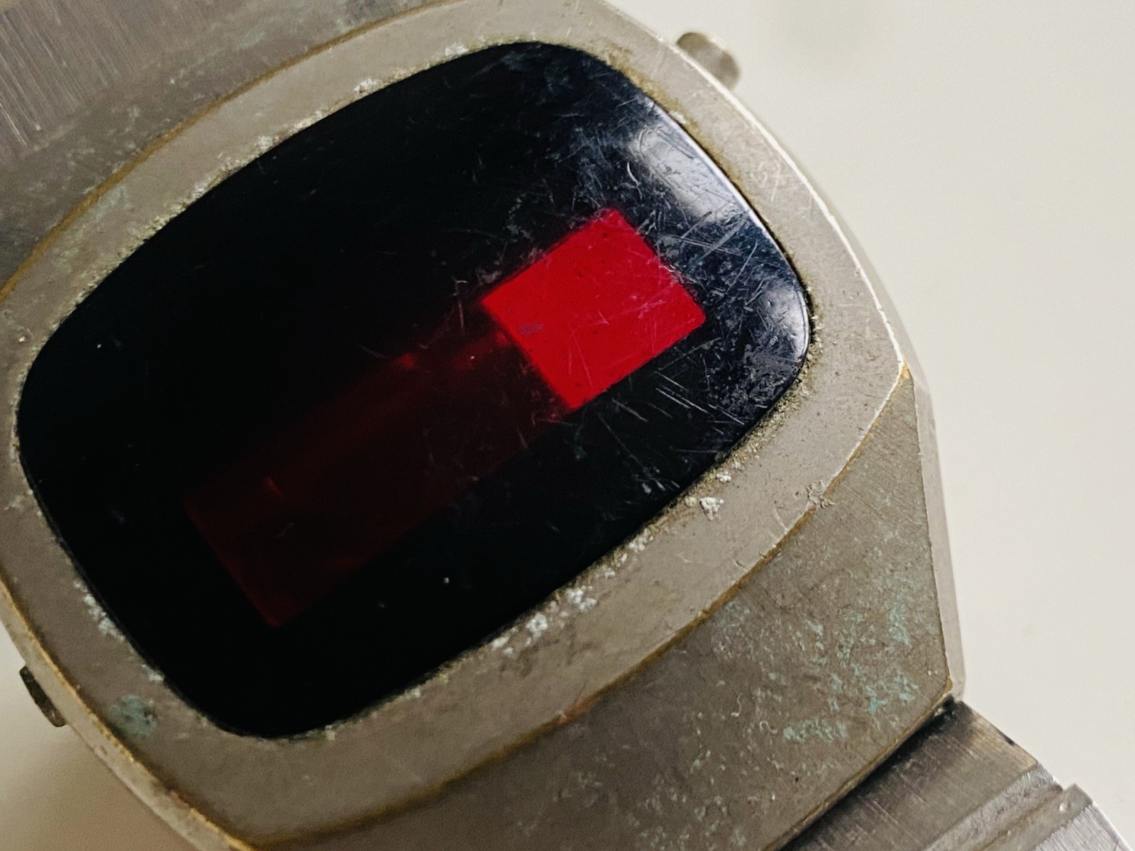 VINTAGE LED WATCH PARTS 1970s Silver Red Glass Frame and Strap Only NO INSIDES