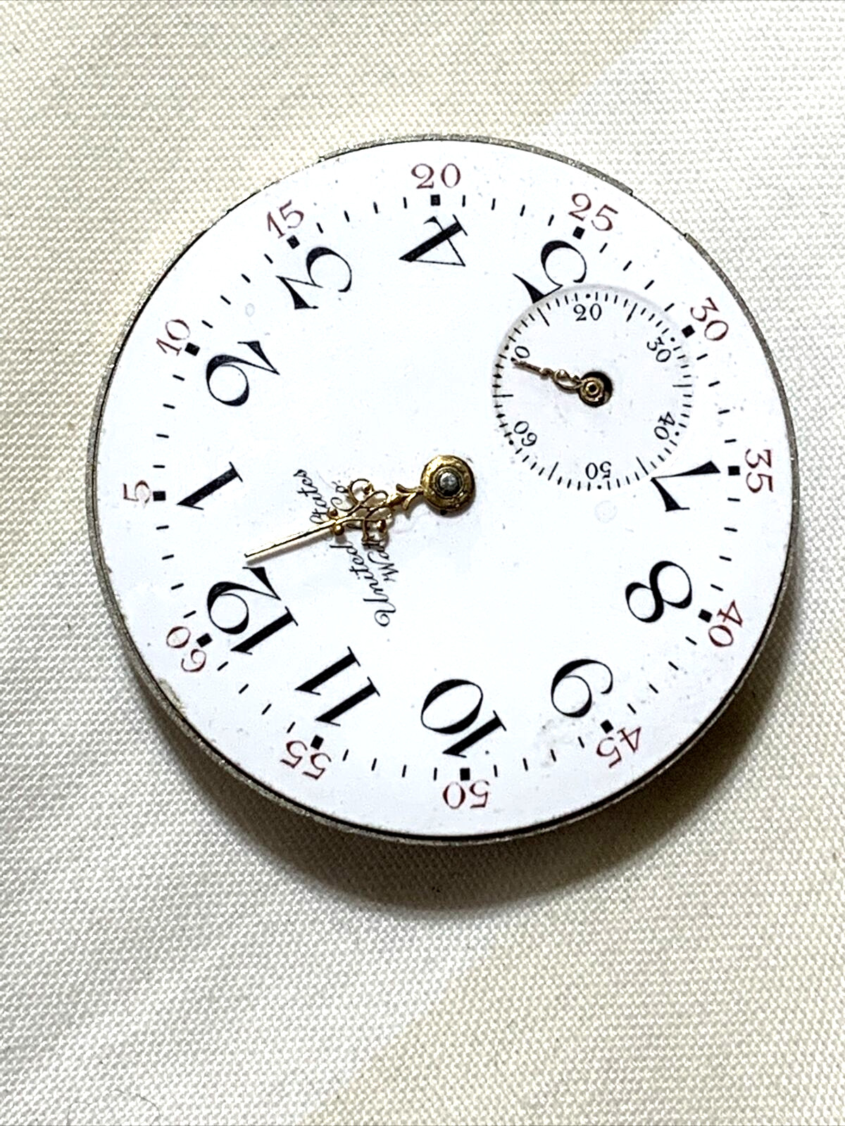 United State Watch Co. New York Pocket Watch Movement White Dial Gold Hands 0