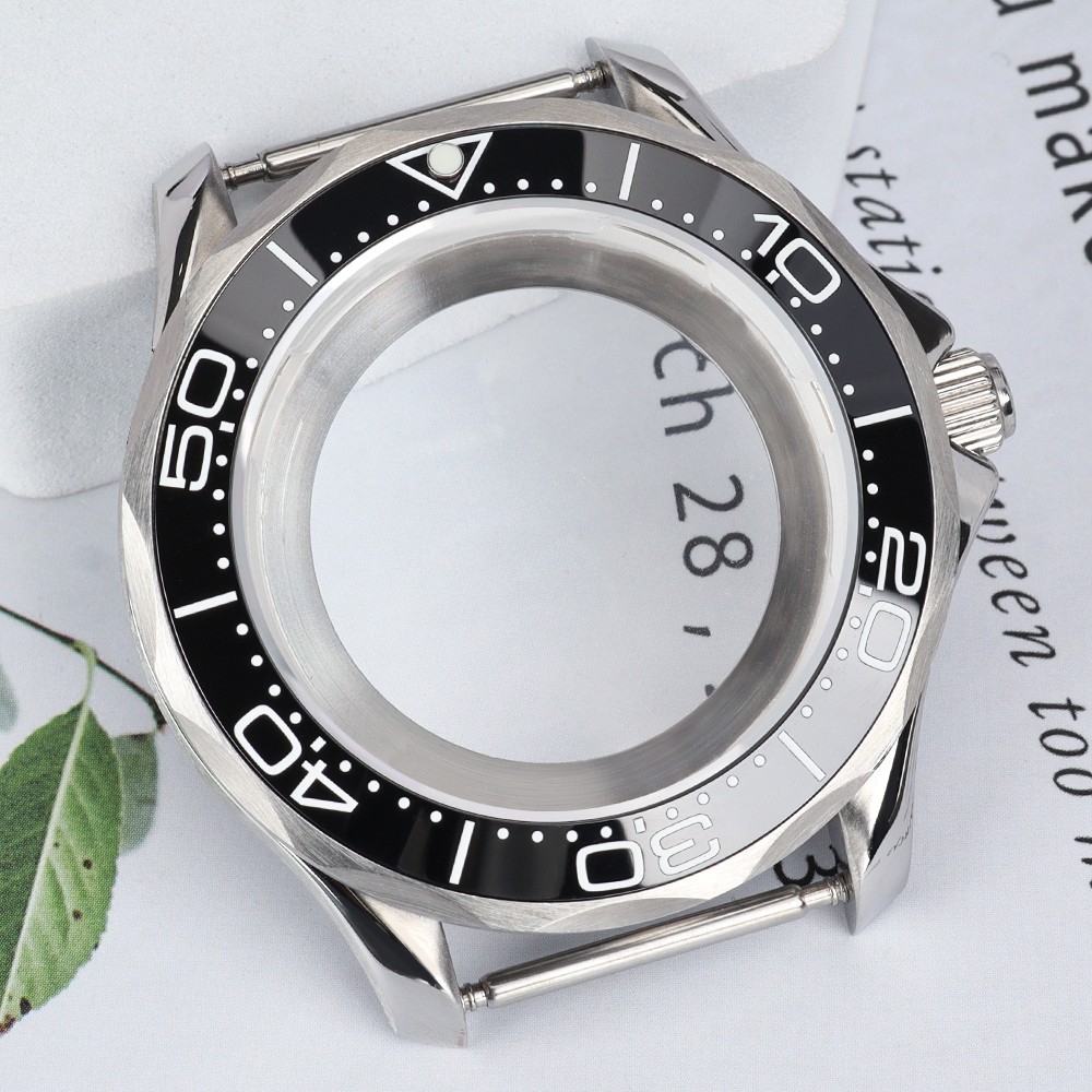 Sapphire 41mm Dive Watch Case Double Crown Ceramic Bezel For Seiko NH35 Movement