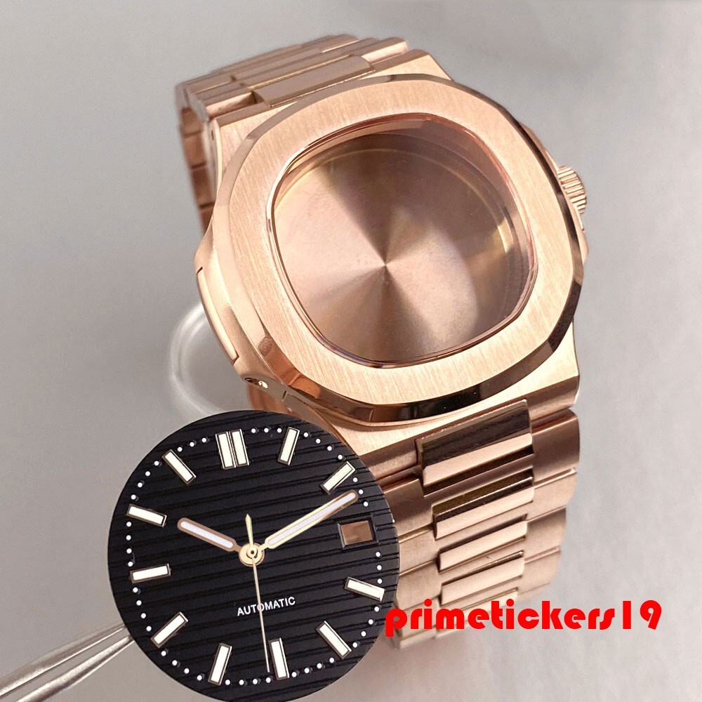 Rose Gold Square Watch Case+Band+Dial Set Fit NH35 NH36 NH38 Sapphire Mod Parts